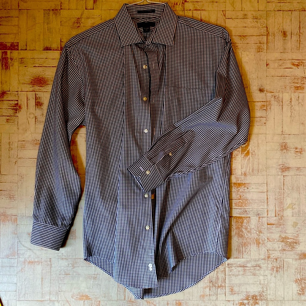 Lands’ End Supima Men’s dress shirt black and white check pattern